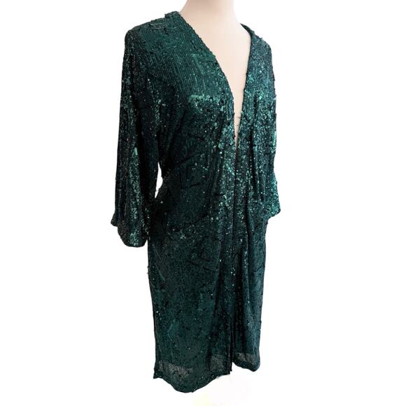 Anthropologie Skies Are Blue Green Sequin Topper Kimono Sash NWT XS/S - Picture 8 of 9